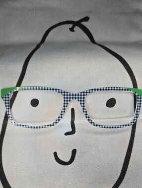 Gingham Patterned Blue Plaid Otero Eyeglass Magnetic Topwith Green Temples